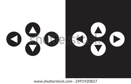 Arrow buttons icon set. Website slider navigation symbols. Next and previous rounded buttons for app. Web interface arrow buttons isolated on white and black background. Vector illustration. EPS 10