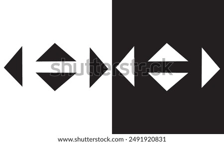 Arrow buttons icon set. Website slider navigation symbols. Next and previous rounded buttons for app. Web interface arrow buttons isolated on white and black background. Vector illustration. EPS 10