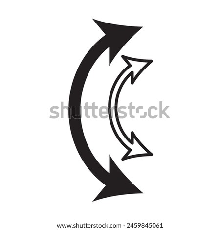Dual sided arrow vector, icon, silhouette design. Semicircular curved thin, long double ended arrow vector design for website, app and logo design. Vector illustration of duel side arrow.