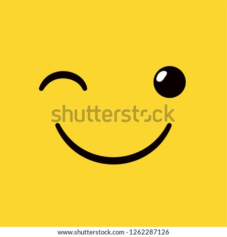Yellow square smiley emoticon, happily smiling and winking.  