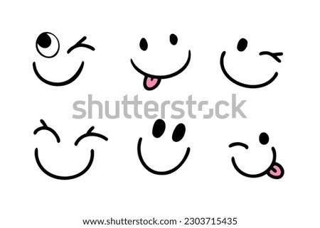 	
Vector Happy Doodle Smile Collection Isolated on White Background. Simple Faces. 