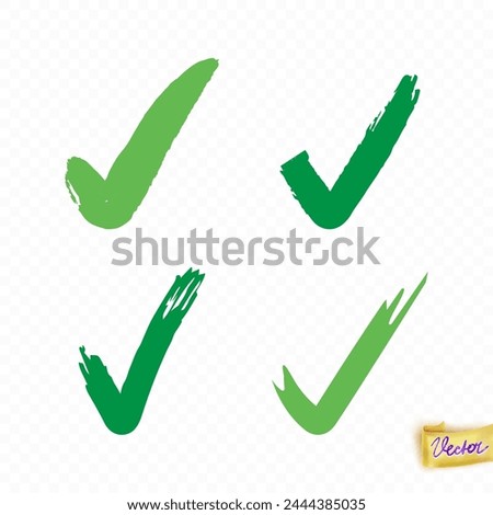 Green vector check mark set made in hand drawn style isolated on transparent background