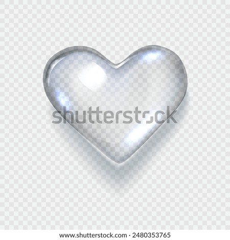 Realistic vector transparent water drop in shape of heart. Premium quality translucent liquid droplet . Freshwater cool icon isolated on transparent background