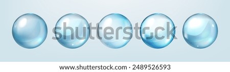 Water bubble set, realistic  collagen oil or essence,  model isolated on transparent background. Vector  circle water drop icon