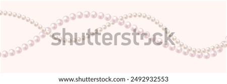 Beautiful elegant pearl beads, vector ivory and pink strings of pearls. Fashion illustration. Luxurious border template