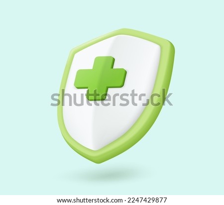 Medical shield 3D. Concept of medical insurance, hygiene. Medical protection icon. 3d vector file.