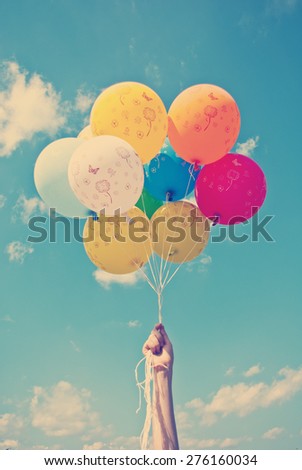Vintage balloons flying in the sky