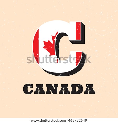 Vector letter C logo design for canadian flag. Canada national icon template. Worldwide country symbol alphabet isolated on color background