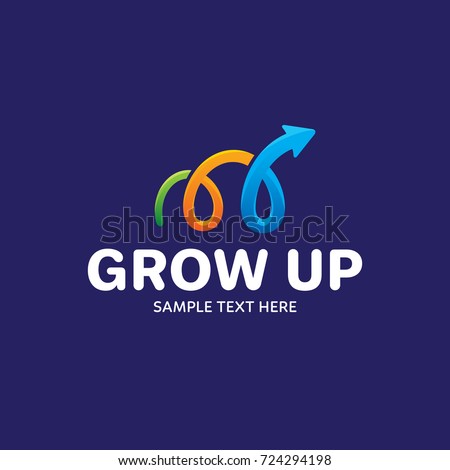 Grow Up logo design template. Vector schedule logotype illustration. Graphic colorful arrow icon for statistic company. Modern chart symbol sign isolated on background. Progress metric label analytics