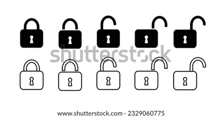 Lock open and lock closed icon. Set of padlocks. Stock vector.
