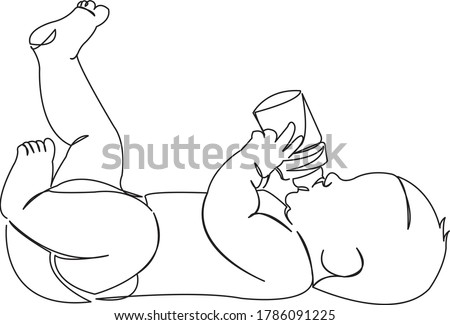 One continuous single drawing line art doodle kid, baby, illustration, childhood, bottle, food. Isolated flat illustration hand draw contour on a white background
