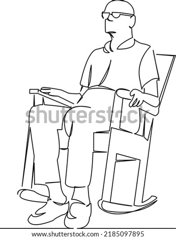 One continuous single drawing line art flat doodle old, senior, chair, rocking, man, elderly, grandpa, gray. Isolated image hand draw contour on a white background
