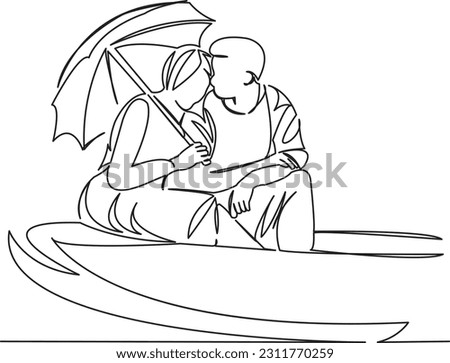 One continuous single drawing line art flat doodle  ner, athletic fitness, lover, love, boat, romantic, woman, couple. Isolated image hand draw contour on a white background
