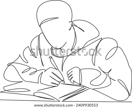 One continuous single drawing line art flat doodle writer, male, poet, man, author, portrait, literature, journalist. Isolated image hand draw contour on a white background, hand drawn, not AI
