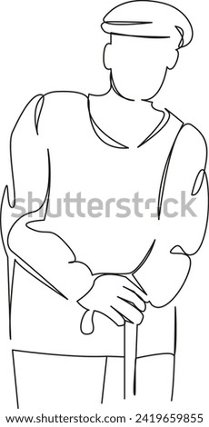 One continuous single drawing line art flat doodle old, senior, man, person, elderly, male, pensioner, stick. Isolated image hand draw contour on a white background, hand drawn, not AI
