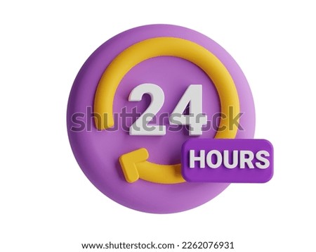  available 24 hours a day for service,support store shop ,help,chat, and the concept of working hours.3D vector icon.Cartoon minimal style with white backround delivery concept circle arrow pointer