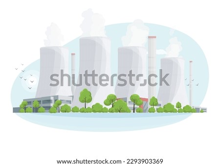 Nuclear power plant. Production of atomic energy. Isolated vector illustration on white background.