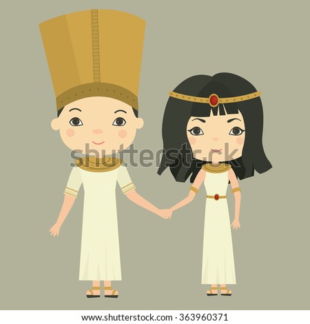 Egypt. Couple In Egyptian Costumes. Vector Illustration - 363960371 ...