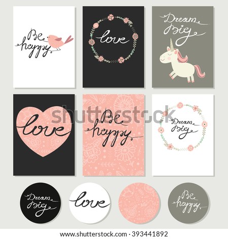 Download Cute Romantic Cards With Calligraphy. Postcards, Posters ...