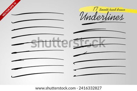 17 set of hand drawn underlines, created manually by hand and pen tablet. Decorative graphic element for vintage or realistic design.