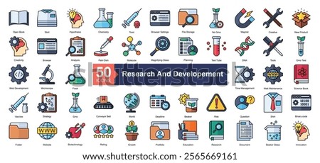 Research and Developement Icon Collection Set.Containing creative, new product, creativity, browser, analysis icon. Simple lineal style Vector Illustration.