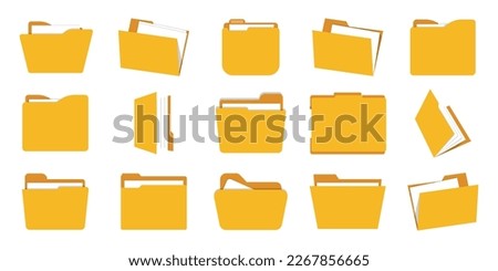 Set of yellow document folder in a flat design