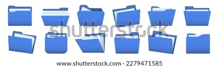 Set of blue file folder. Office folder collection