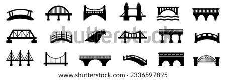 Black bridge icon collection. Set of different bridge icons