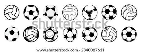Sport game ball icon collection. Soccer, volleyball, football balls collection. Set of different game ball icons