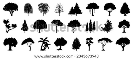 Black trees silhouette collection. Set of of tree silhouette. Black graphics trees elements collection