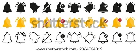Bell reminder notification icon collection. Set of notification bell icon	in different style. Notification app interface for chatting and messaging