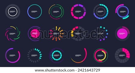 Loading circle bar collection. Loading progress or status bar. Set of round loading icons. Loading progress bars, load or download and upload web icons