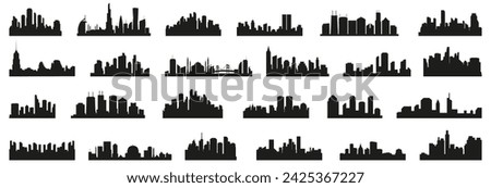 City silhouette skyline collection. Set of black city silhouette. Night town skyline icons