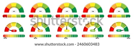 Credit score meter collection. Set of indicator credit score icons. Gauge meter collection