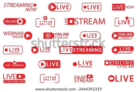 Red live streaming label. Set of live webinar icon label in a flat design