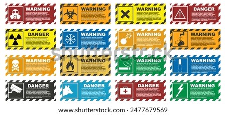 Warning yellow sign collection. Set of warning signs plate. Warning sticker collection