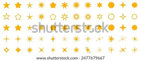 Set of orange sparkle stars. Twinkle stars collection. Stars icon