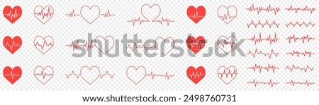 Heartbeat icon collection. Set of red cardiology pulse icons