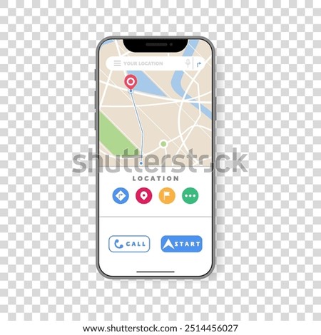 Smartphone with map guide in screen