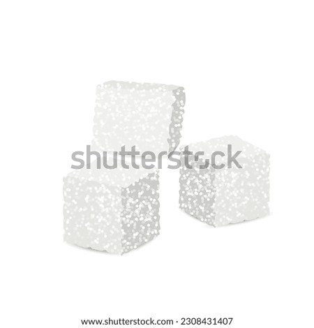 White sugar set with piles and cubes realistic isolated vector illustration