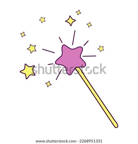 Magic wand vector illustration, yellow and pink star and freezing sparkles, star shape. magic wand, stick, isolated. Magic. Children. Childhood. modern.sleep, sleep. For children, for home.EPS10.