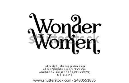 Wonder Women Elegant Font Uppercase Lowercase and Number. Classic Lettering Minimal Fashion Designs. Typography modern serif fonts regular decorative vintage concept. vector illustration