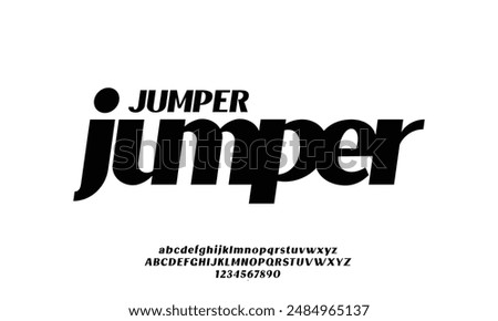 Jumper is Modern Bold Font. Sans Serif Font. Regular Italic Uppercase Lowercase Typography urban style alphabet fonts for fashion, sport, technology, digital, movie, logo design, vector illustration