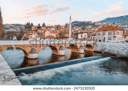 Similar – Image, Stock Photo Bridge + visitors at the castle in the pond