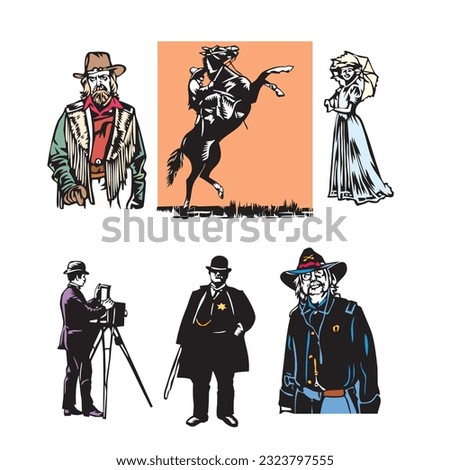 historical people of the old West vector illustration