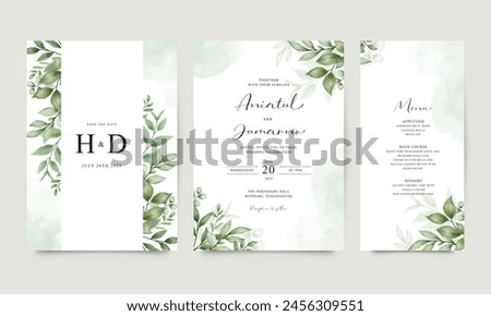 Beautiful wedding invitation set with green leaves