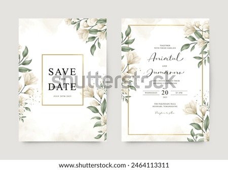 Elegant wedding invitation with gold and floral frame