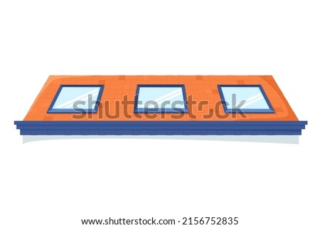 Roof windows. Skylights on tile sloping or pitched roof. Mansard or ceiling windows. Vector