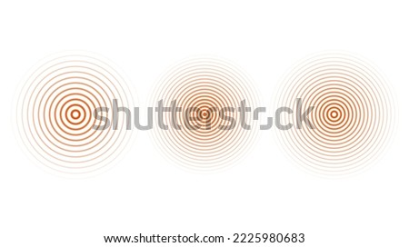 Red concentric ripple circles set. Sonar or sound wave rings collection. Epicentre, target, radar icon concept. Radial signal or vibration elements.