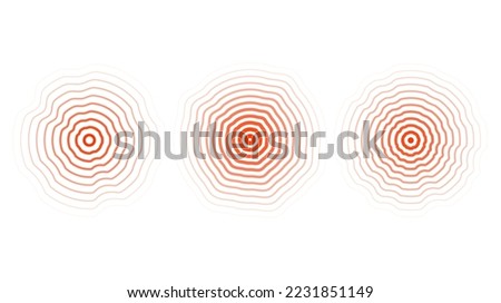 Red concentric ripple circles set. Sonar or sound wave distorted rings collection. Epicentre, target, radar icon concept. Radial signal or vibration elements. 